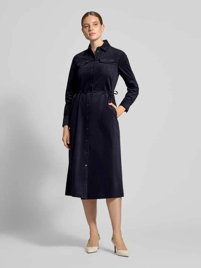 Marc Cain Regular fit midi-jurk van katoenmix in corduroy look Marineblauw