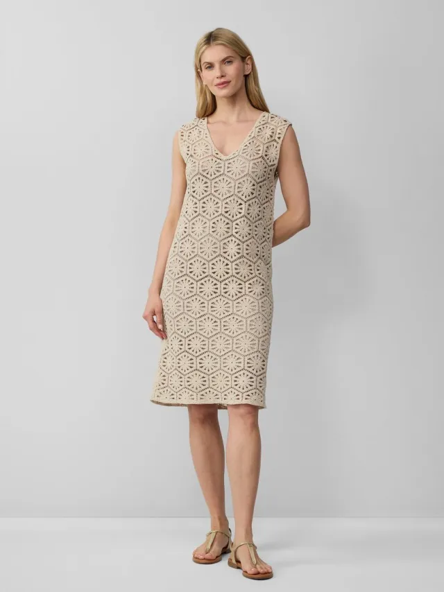 S.Oliver female - Jurk van gehaakte kant met V-hals en onderjurk beige