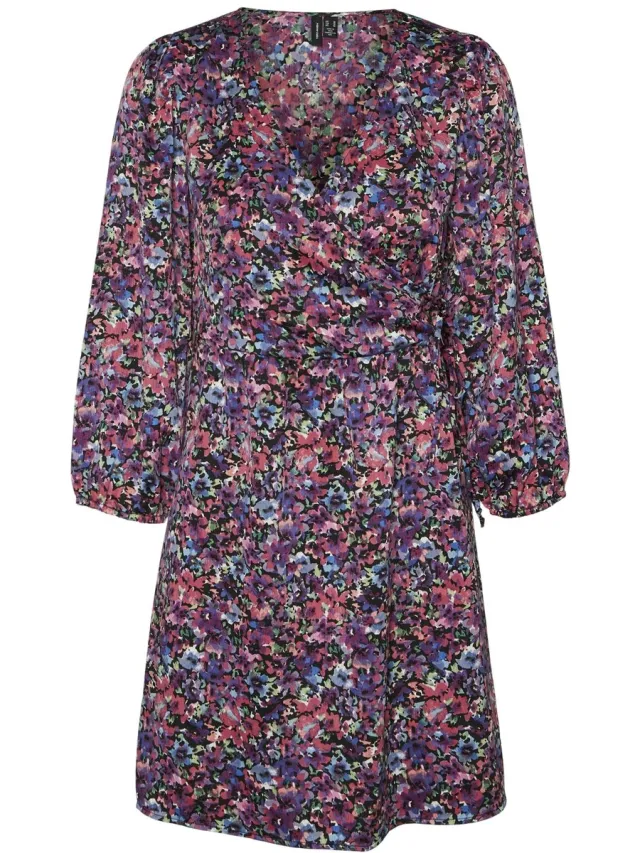 Vero Moda VMNEVA 7/8 WRAP SHORT DRESS SB1 Dames Jurk Black