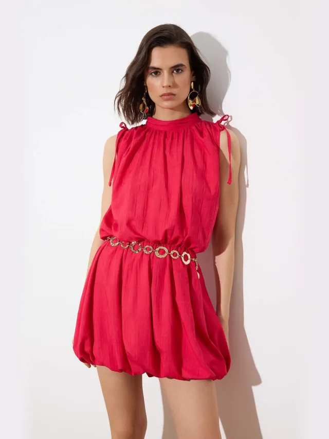 Trendyol TRENDYOLMİLLA Dames Roze Effen Kort / Mini Mouwloos Casual Skater Jurken Fuchsia