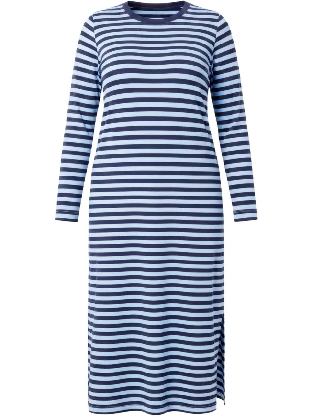 Studio Untold Dames - Maxi-jurk A-lijn jersey met strepen lange mouwen - Marine - Maat 50+