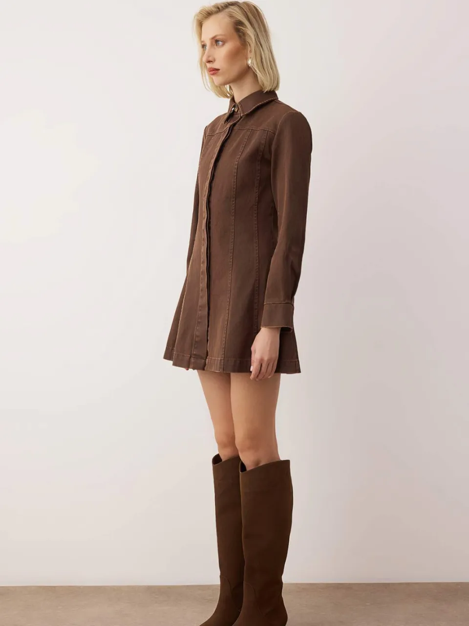 Trendyol TRENDYOLMİLLA Dames Bruin Effen Kort / Mini Lang Casual A-lijn Jurken