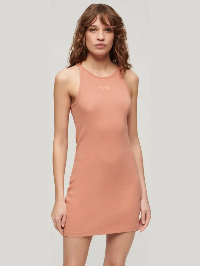 Superdry Rib Racer jurk met borduursels - Dames - Jurken cameo brown