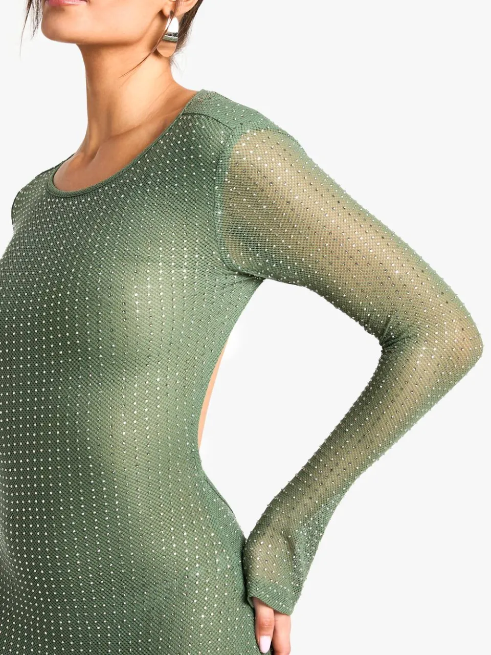 boohoo Dames Hotfix Hoge Hals Maxi Jurk groente, foto 2
