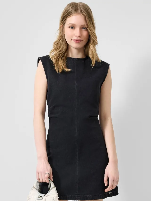 QS female - Denim minijurk met getailleerde taille zwart