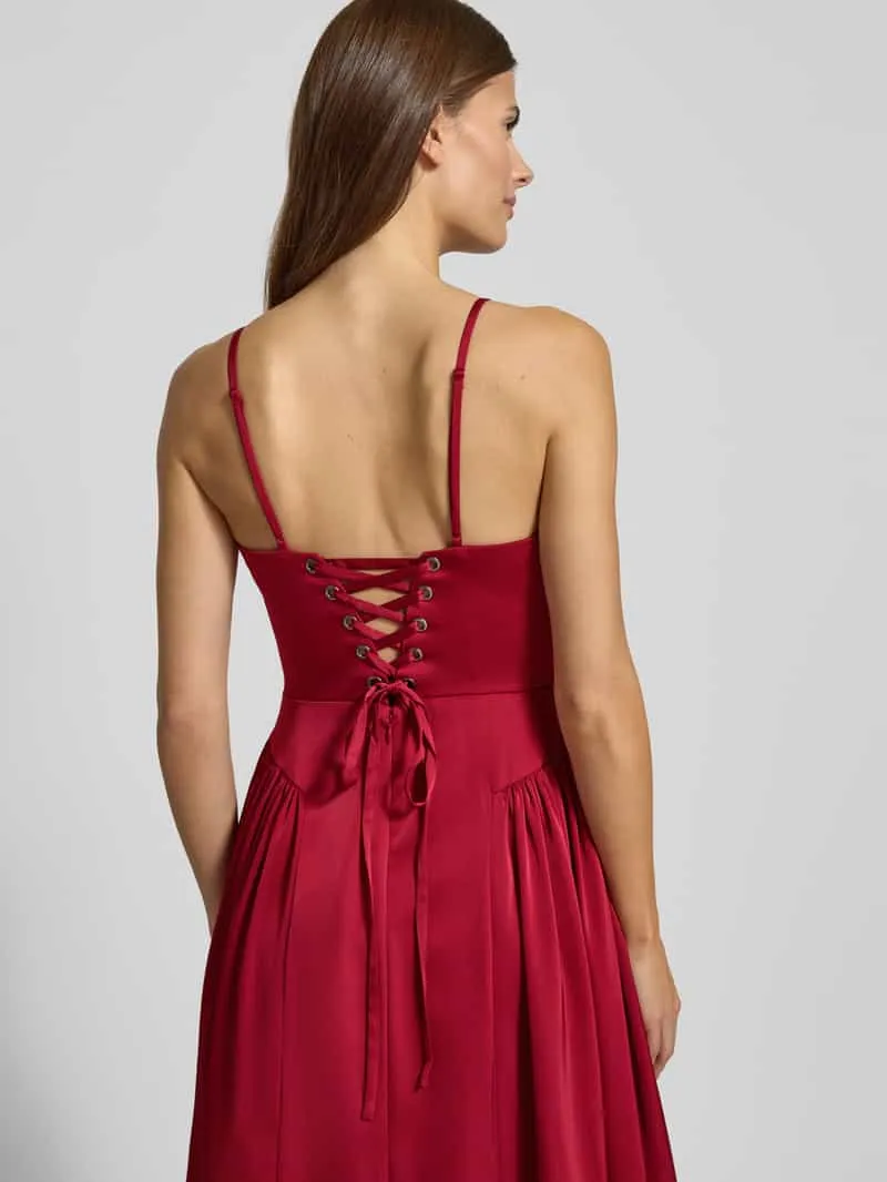 Adrianna Papell Knie-lange cocktailjurk met spaghettibandjes rood, foto 4