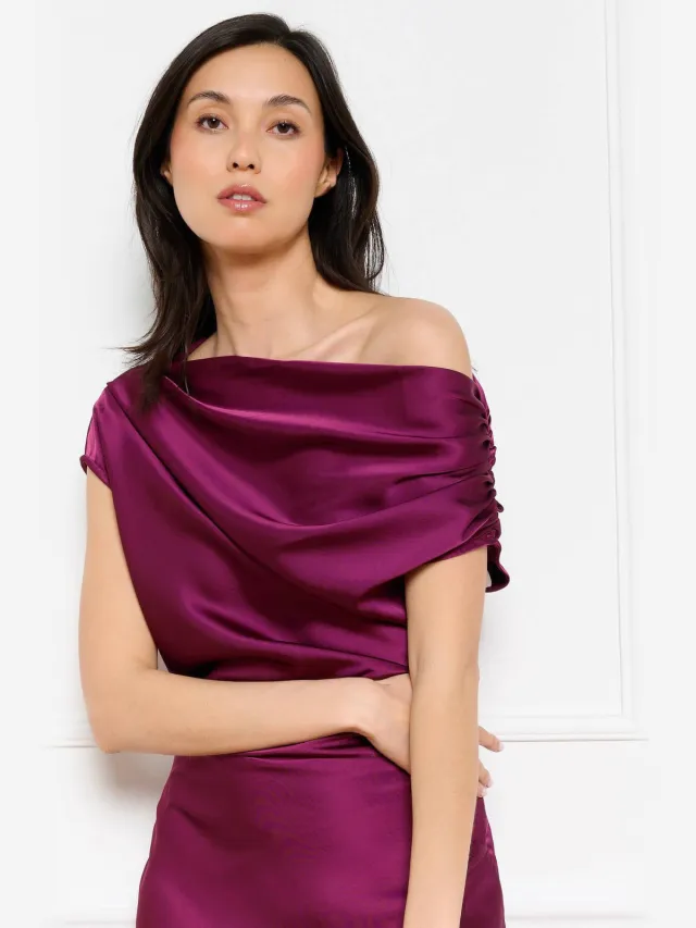 LOLALIZA one shoulder jurk fuchsia