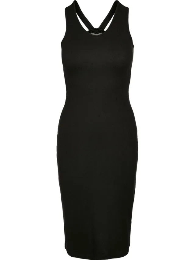 Urban Classics Midi Sleeveless Rib Lange jurk - XS - Zwart