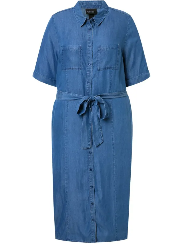 Ulla Popken Dames - Blouse-jurk - Blauw denim - Maat 58+