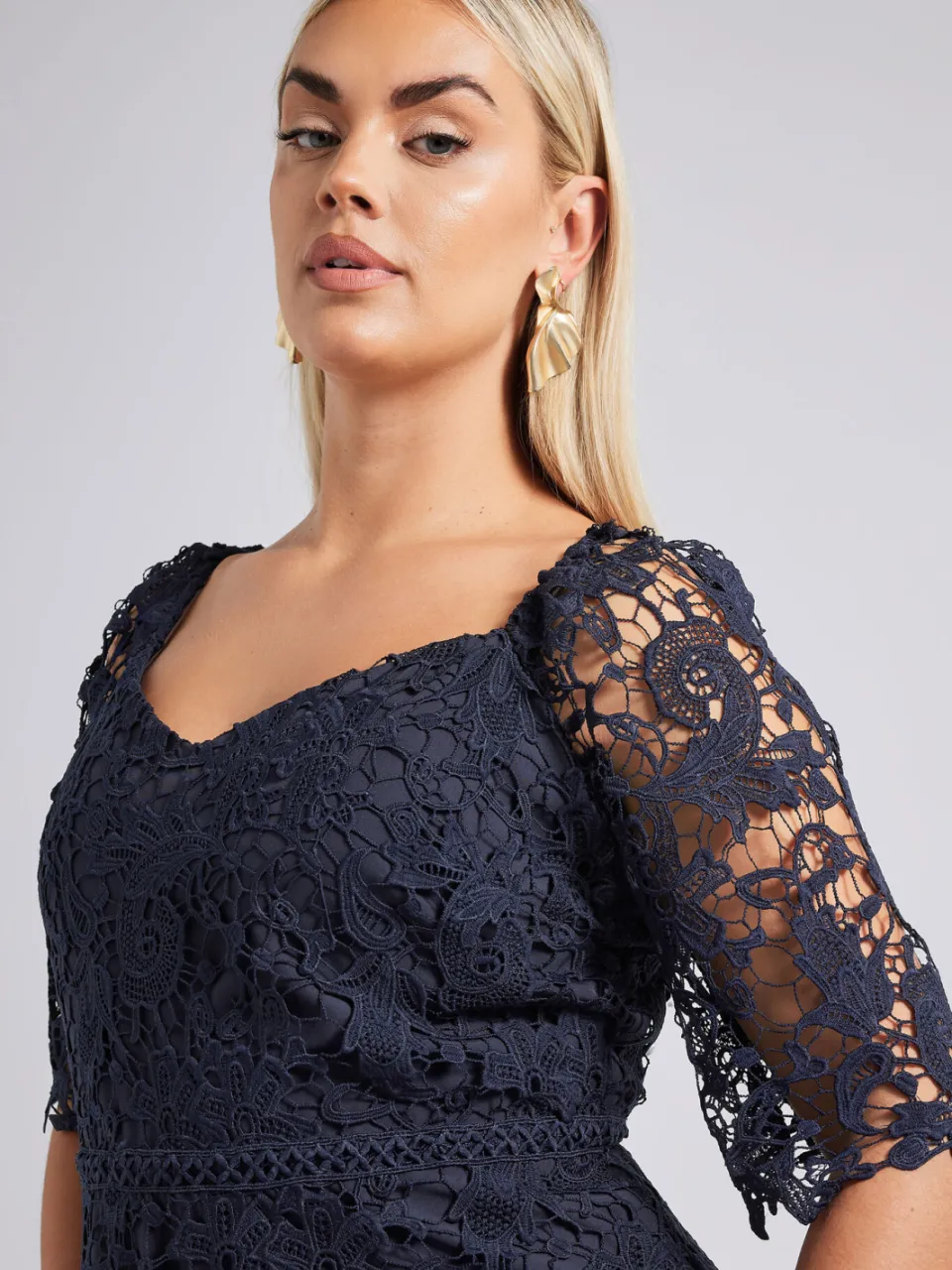 Yours London Gehaakte Premium Jurk Met Kant In Donkerblauw blauw, foto 5