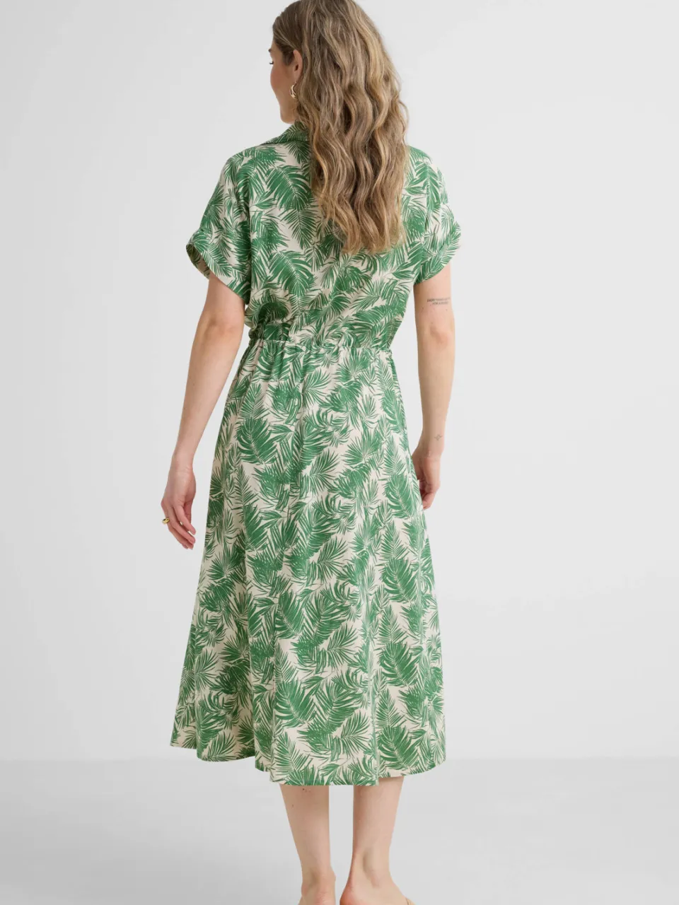 Anytime midi jurk met bladprint beige/groen, foto 3