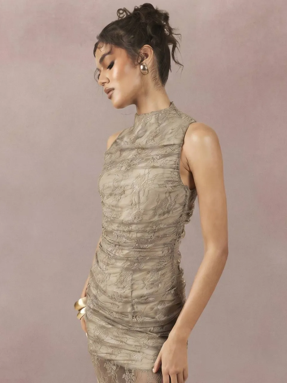 boohoo Dames Kanten Midaxi Jurk Met Draperie Detail nerts, foto 4