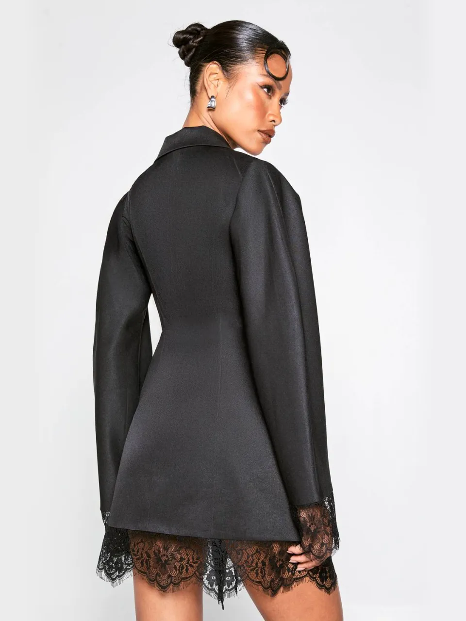 boohoo Dames Gestructureerde Blazer Jurk met Kanten Zoom zwart, foto 2