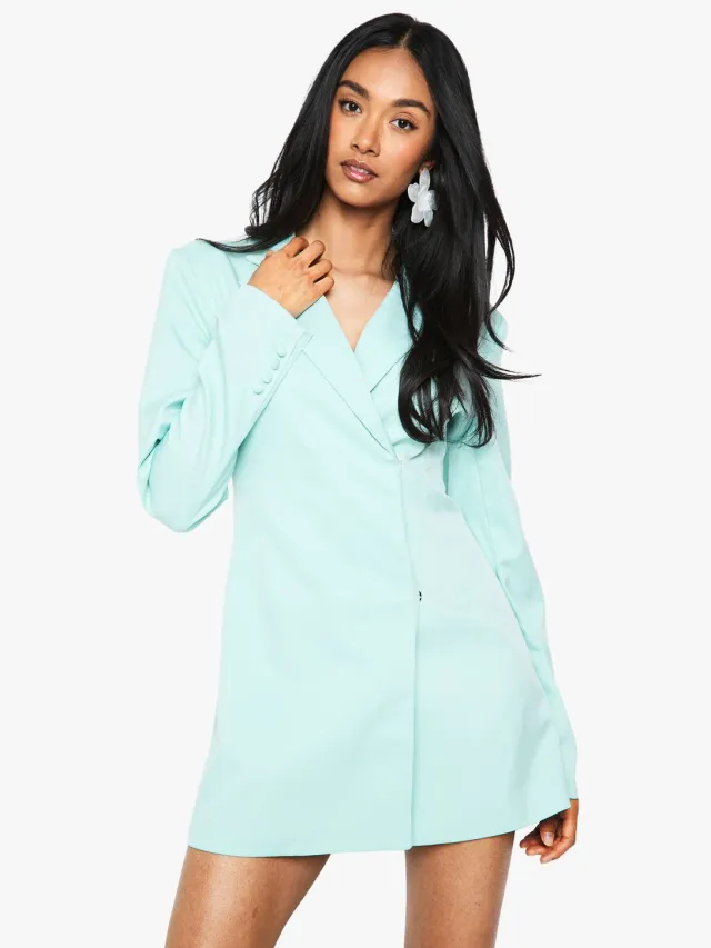 boohoo Dames Gestructureerde oversized wrap-over blazer jurk Munt