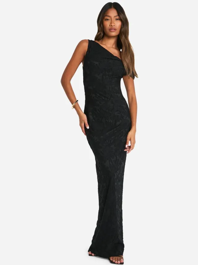 boohoo Dames Jacquard Bloemen Twist-band Maxi Jurk Zwart