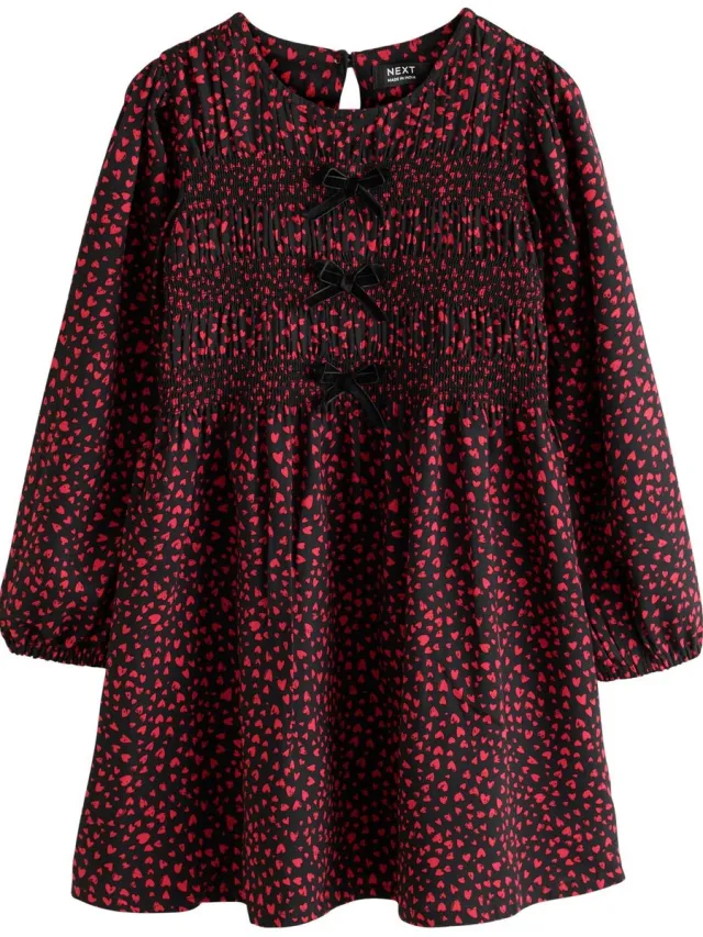 Next Meisjes - Jurk met lange mouwen en strik - Zwart Red and Black Heart