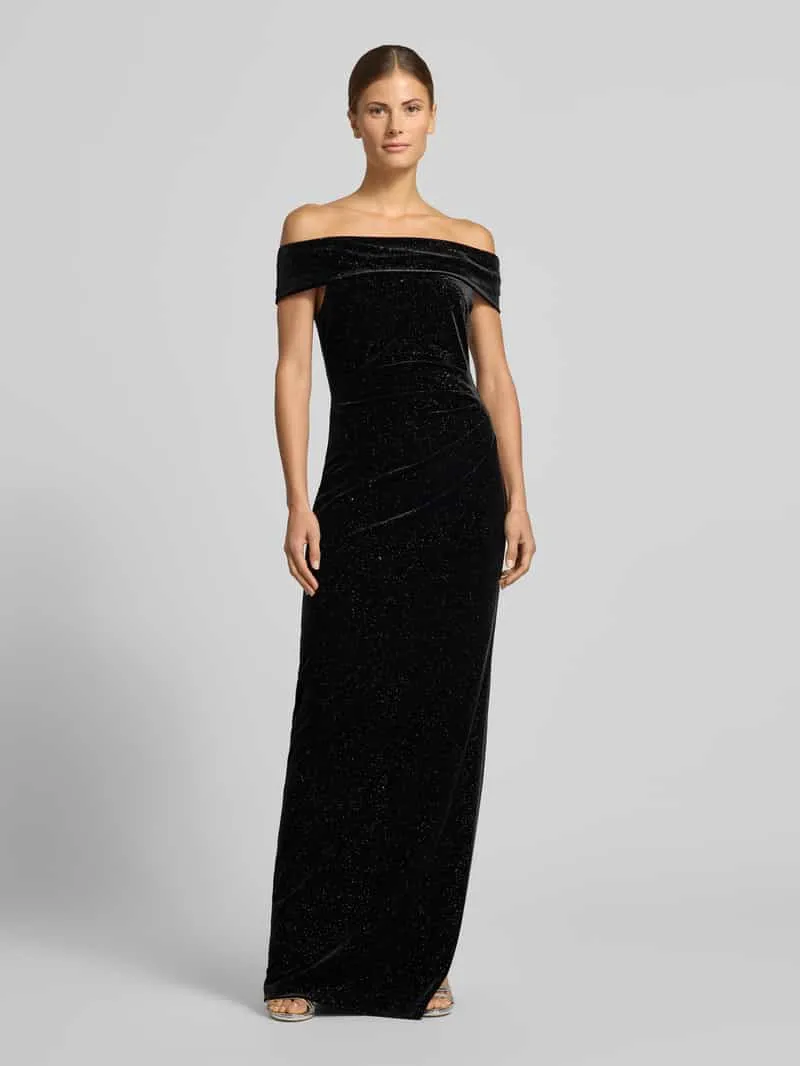Christian Berg Cocktail Maxi-jurk van fluweel in off-shoulder-look Zwart