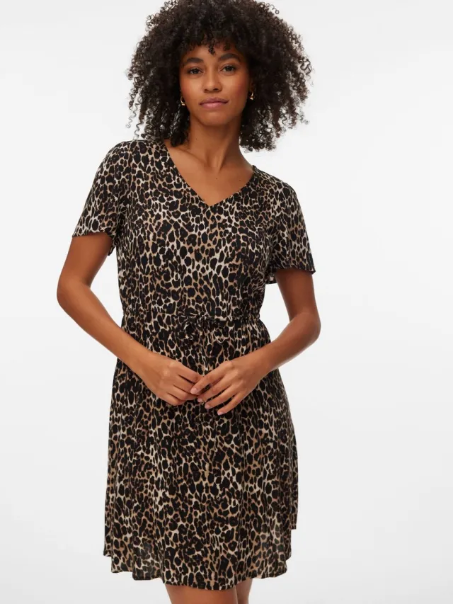 Vero Moda VMEASY JOY SS SHORT DRESS WVN GA - Dames - Mini jurken Black/Dawn