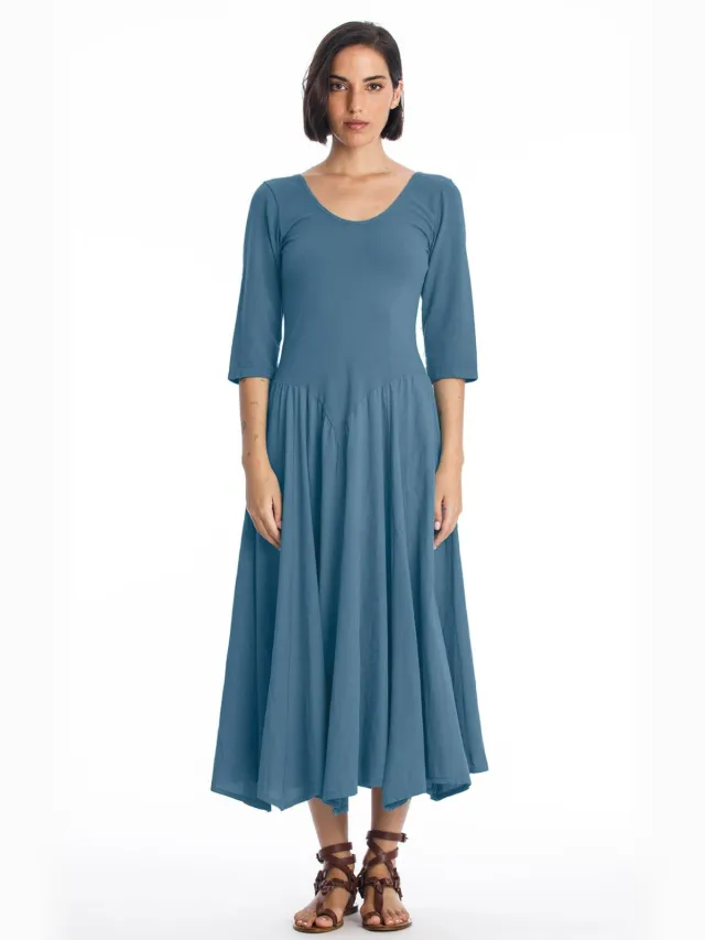 RAVENS VIEW IBIZA dames vegan Midi Jurk Look Blauw