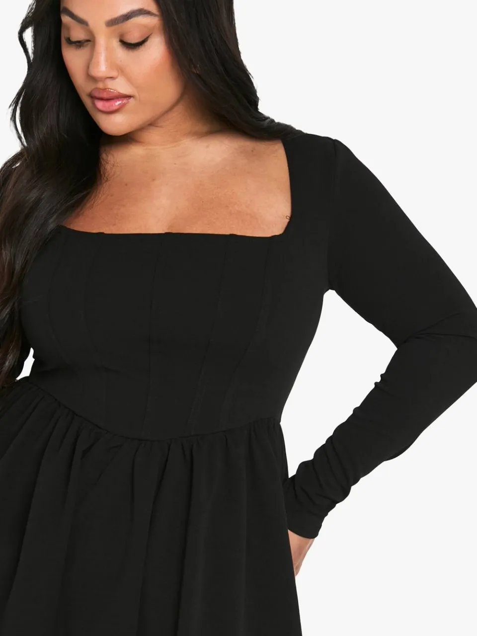 boohoo Dames Plus Korset Detail Skater Jurk zwart, foto 4