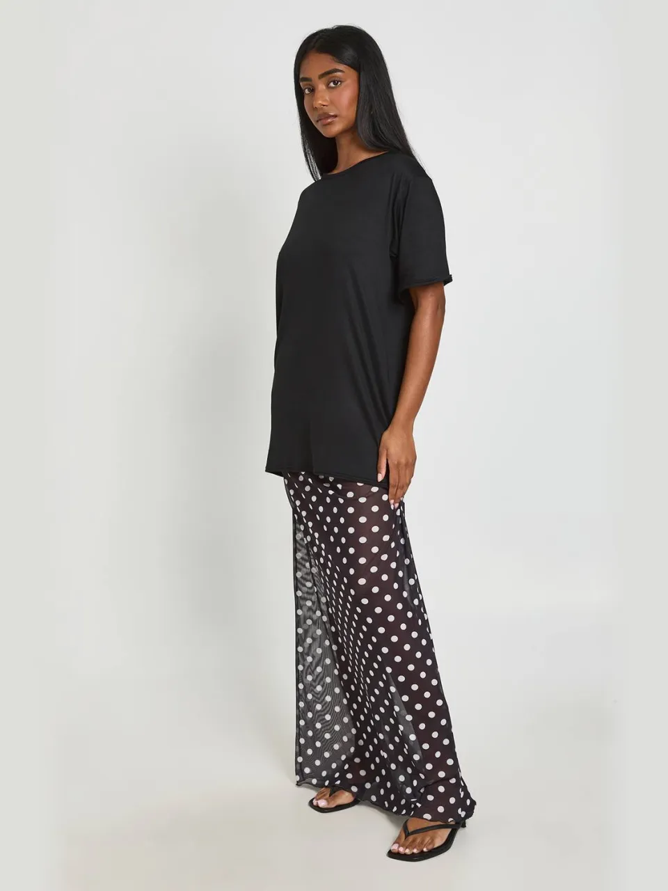 boohoo Dames T-shirt Jurk Met Polkadot Mesh Zoom zwart, foto 2