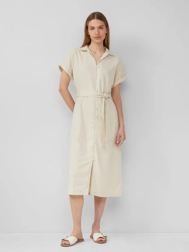 S.Oliver female - Midi-jurk in een relaxed fit van een linnenmix naturel