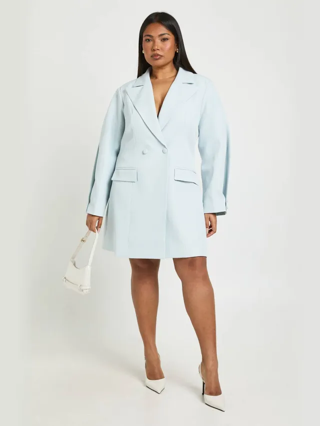 boohoo Dames Plus Mini Jurk Met Naaddetail En Ballonmouwen Babyblauw