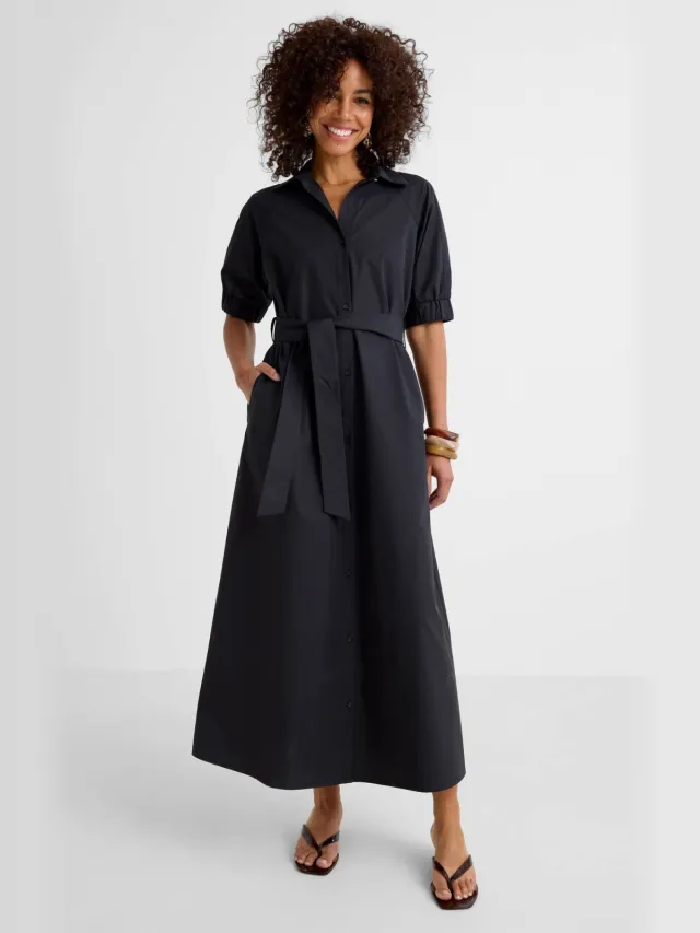 Ruby poplin maxi overhemd jurk zwart