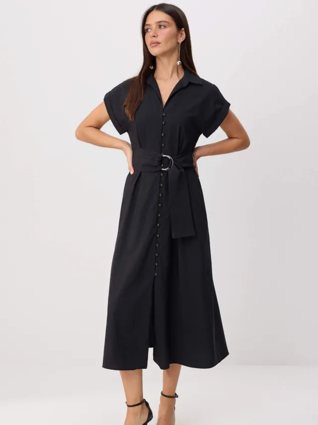 Trendyol TRENDYOLMİLLA Dames Zwart Effen Midi Kort A-lijn Jurken