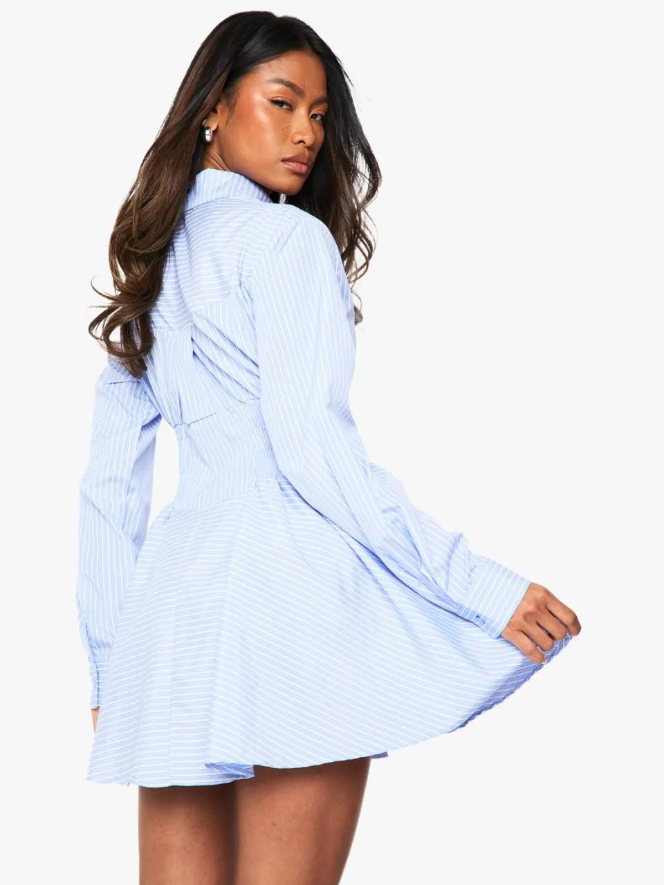 boohoo Dames Stripe Corset Detail Shirt Dress blauw, foto 2