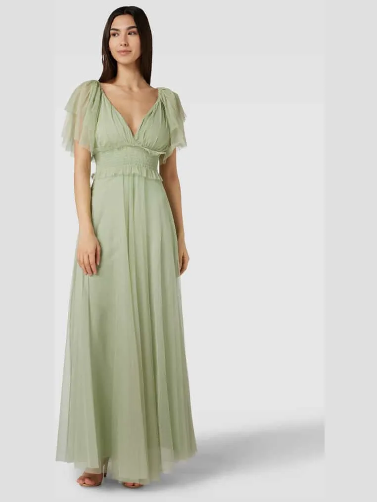 Lace & Beads Avondjurk met volants Lichtgroen