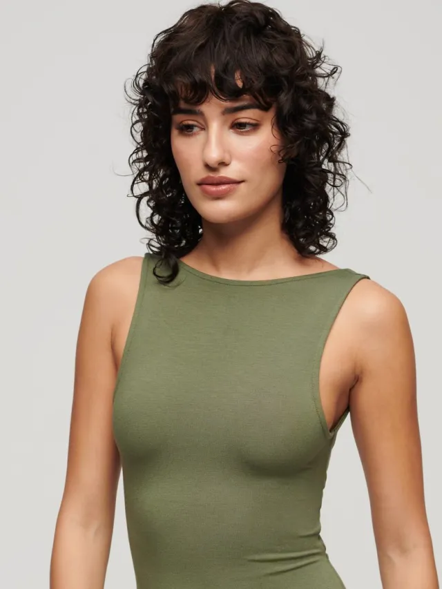 Superdry Jersey midi-jurk met gedraaide achterkant - Dames - Jurken beetle green