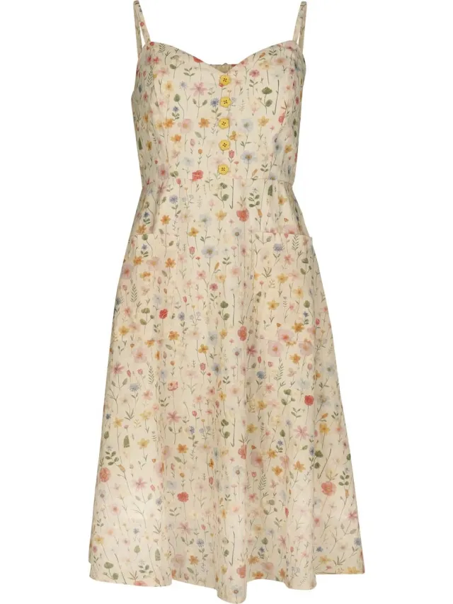 Voodoo Vixen Flower Print Embroidered Flare Sundress Dames Midi-jurk - meerkleurig multicolor