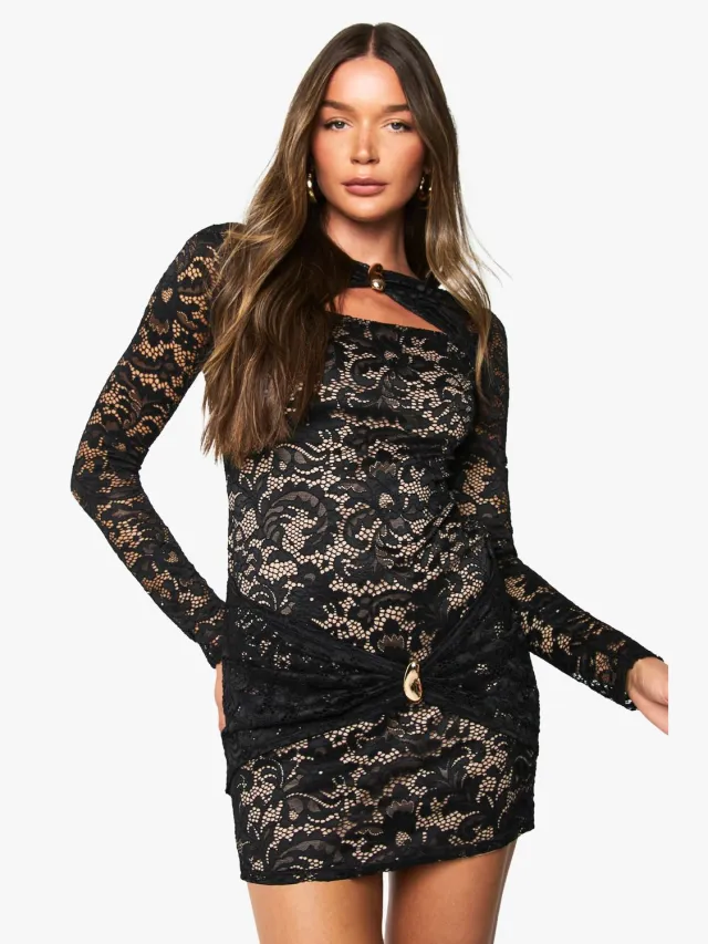 boohoo Dames Mini Jurk met Kant Trim Detail Zwart