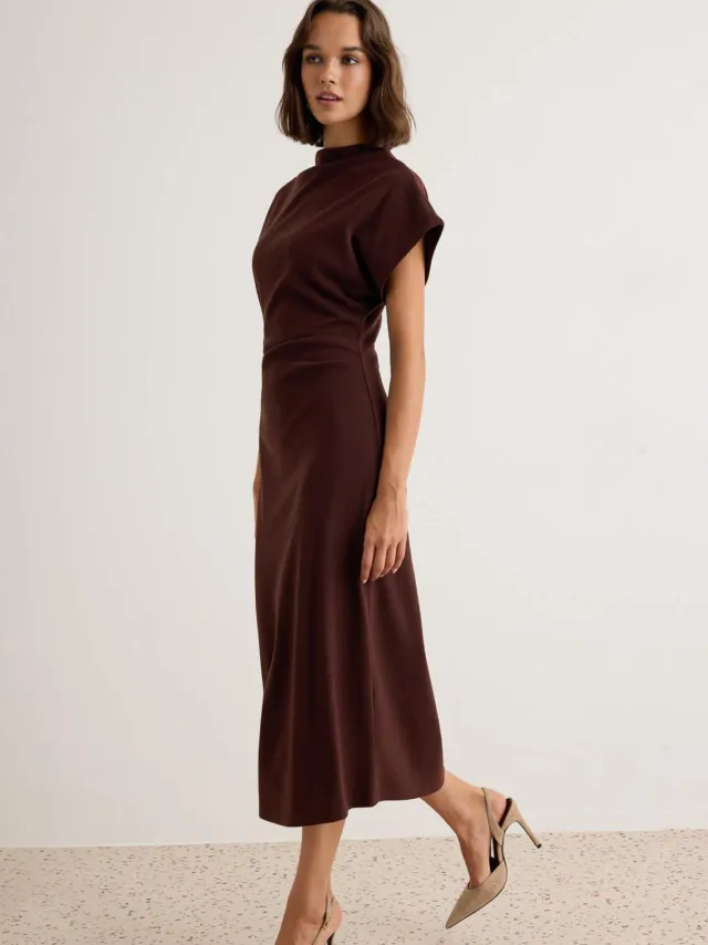 Trendyol TRENDYOLMİLLA Dames Bruin Effen Midi Kort Bodycon Jurken, foto 2