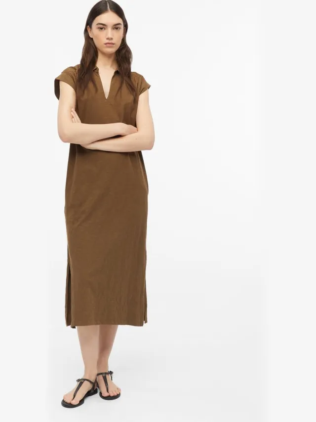 S.Oliver female - Midi-jurk in een mix van stoffen bruin