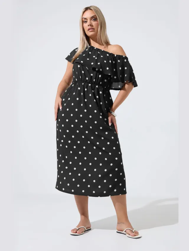 Limited Collection Zwarte Jurk Met Stippen En Ruches Black