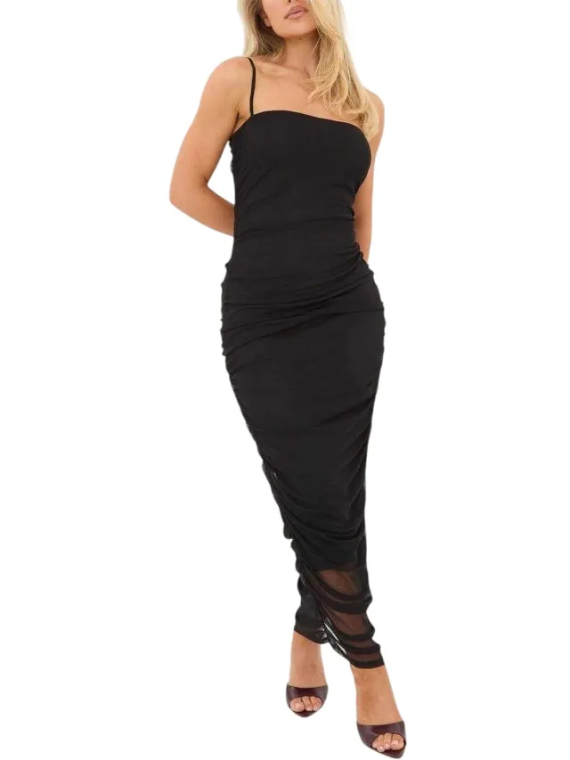 I Saw It First Dames/Dames Midi-jurk met ruches (Zwart)