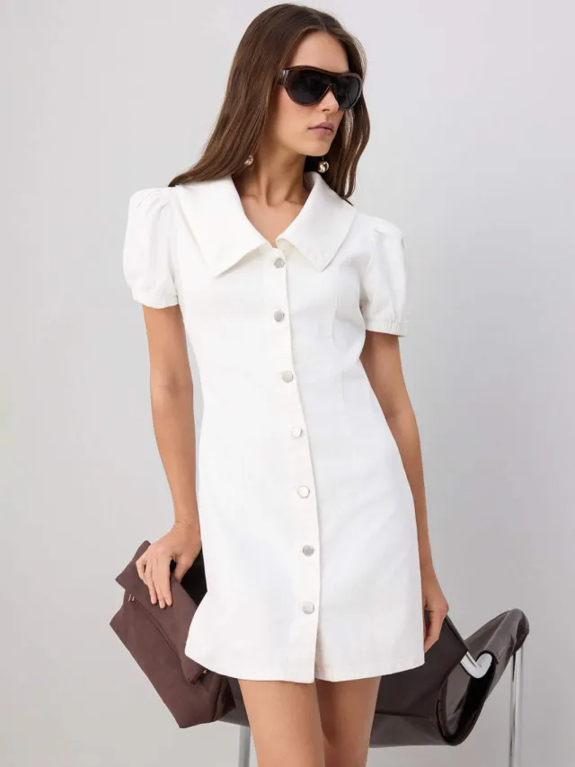 Trendyol TRENDYOLMİLLA Dames Wit Effen Extra Kort / Super Mini Kort A-lijn Jurken