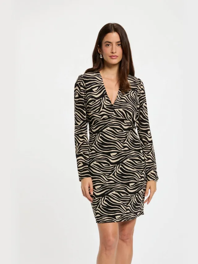 Morgan korte jurk met zebraprint ecru Ecru/ zwart