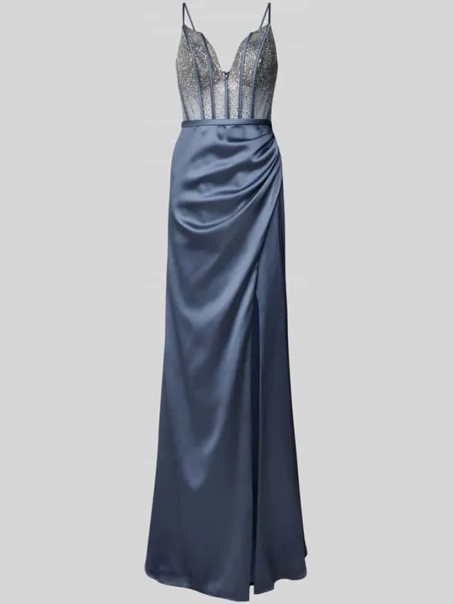 LUXUAR FASHION Avondjurk met strass-steentjes rookblauw, foto 2
