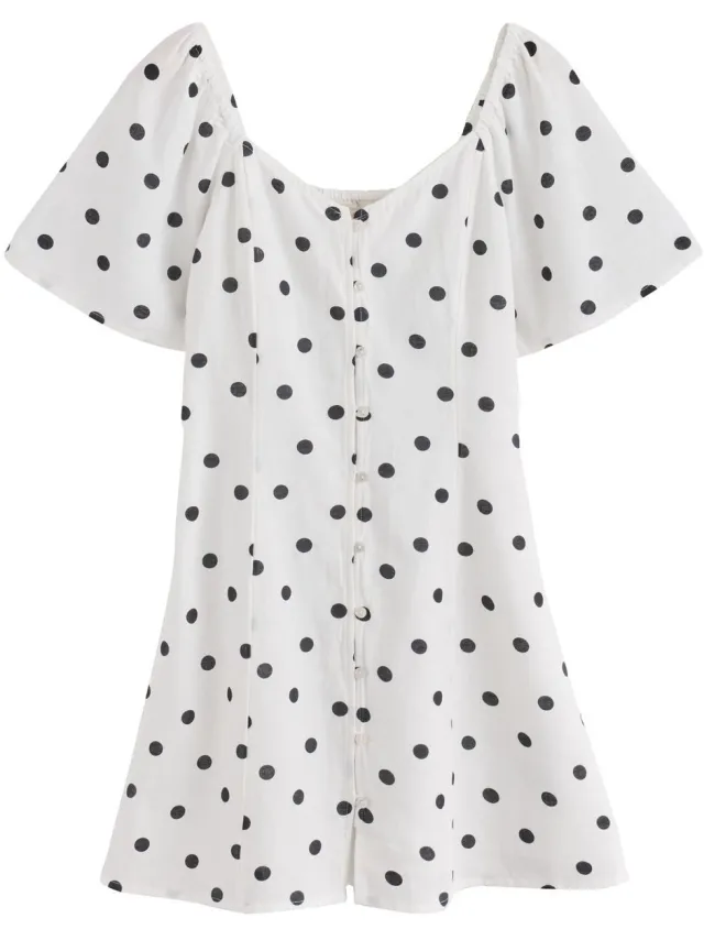 Next Dames - Mini-jurk met fladdermouwtjes - Crème White/Black Polka Dot