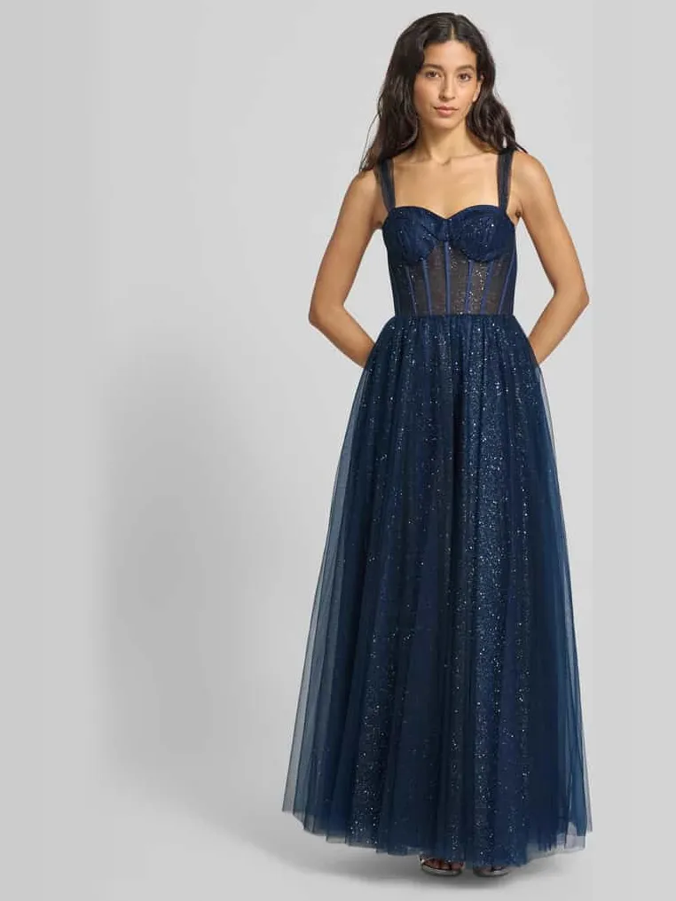 Hey Kyla Glanzende avondjurk in semi-transparante look Marineblauw