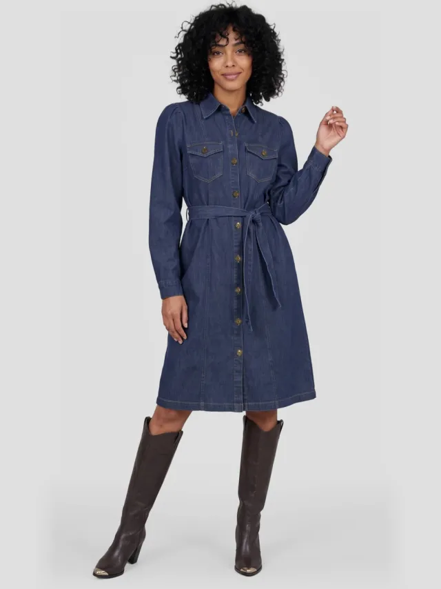 Ruby denim jurk met ceintuur dark blue