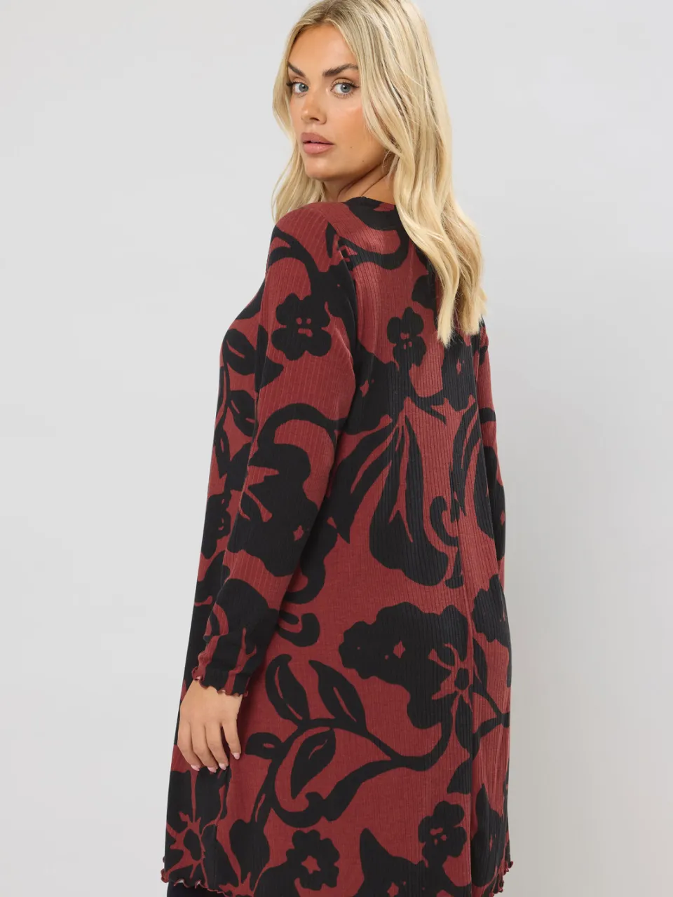 Yours Rode Abstract Bloemen Geribbelde Tuniek Top rood, foto 3