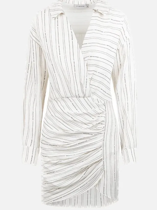 Off The Pitch Pleated Stripe Dress off white
