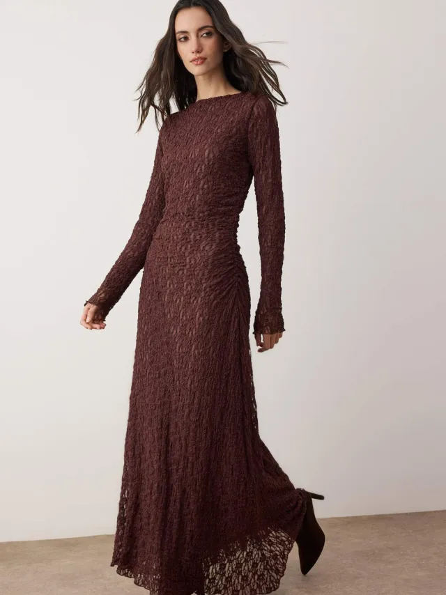Trendyol Modest Dames Bruin Effen Maxi Lang Casual Bodycon Modest Jurken
