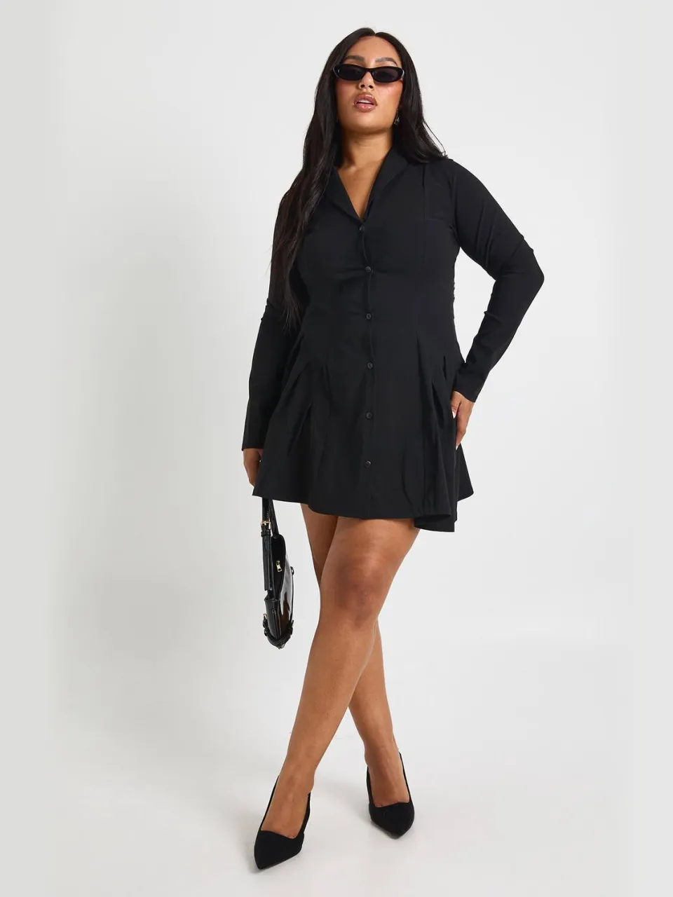 boohoo Dames Plus blazerjurk met lange mouwen en knoopsluiting zwart, foto 3