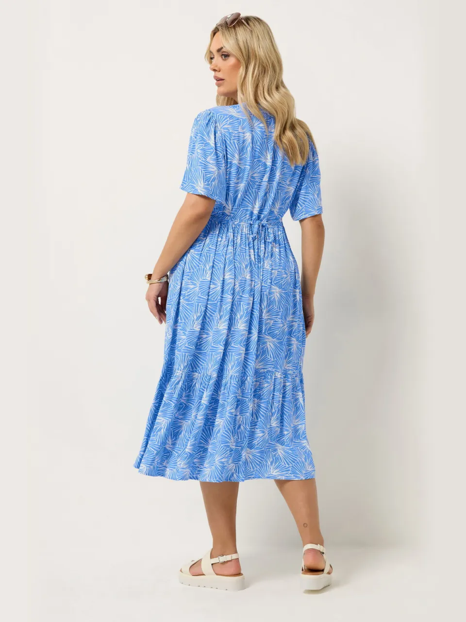Yours Blauwe Schelpenprint Jurk Met Laagjes, foto 3