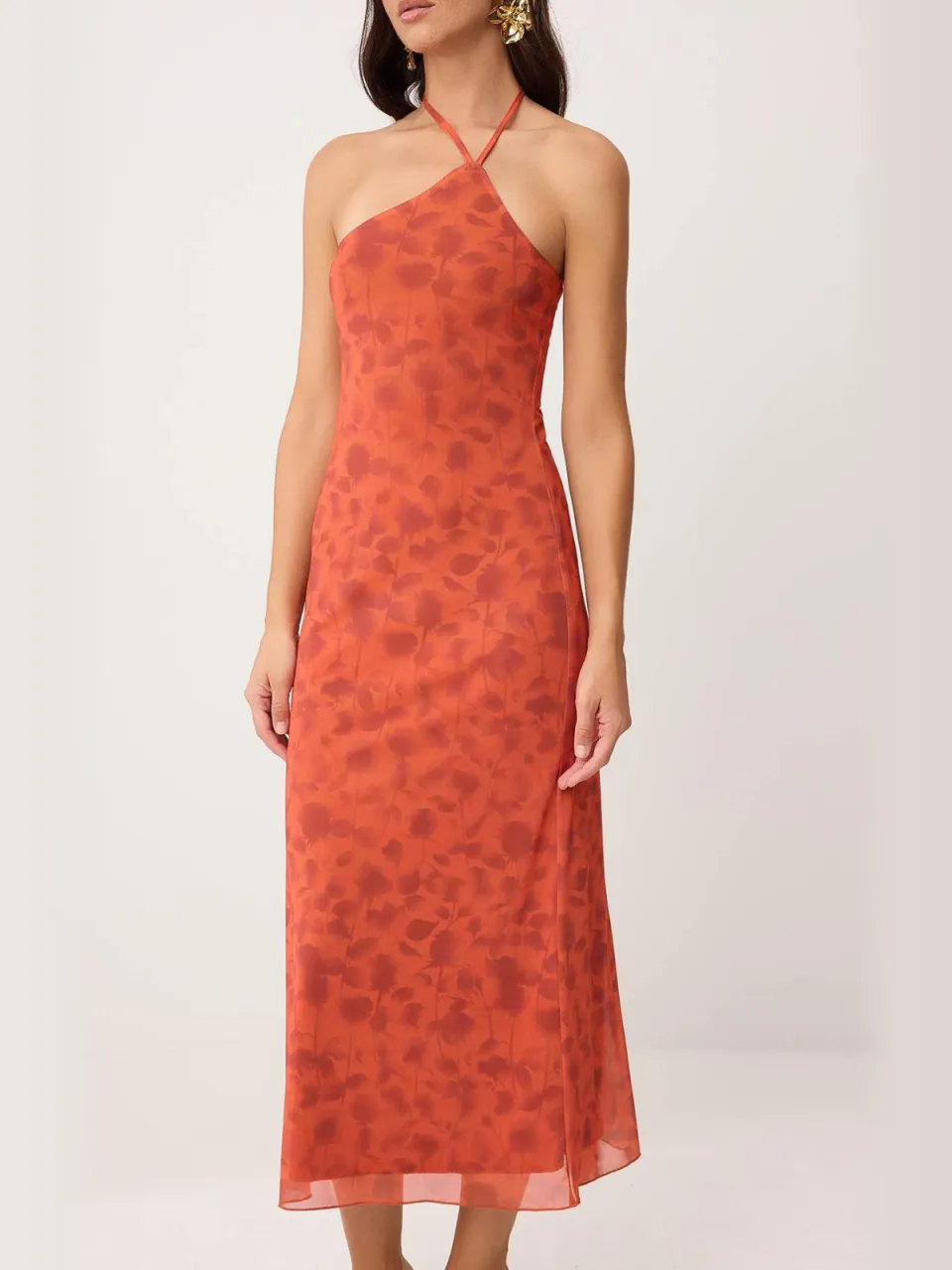 Trendyol TRENDYOLMİLLA Dames Oranje Abstract Maxi Mouwloos Bodycon Jurken, foto 2